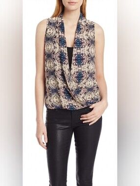 NWT Olive & Oak Plum Combo Printed Sleeveless Wrap Blouse Boho Festival Western